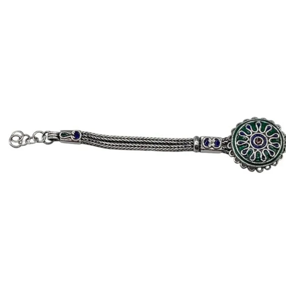 Oxidized Rare .825 Silver Enamel Chain Bracelet